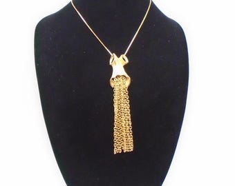 Vintage Gold Tone Chain Tassel Pendant Necklace, 22", Circa 1960's