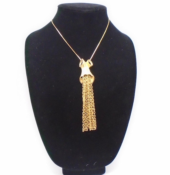 Vintage Gold Tone Chain Tassel Pendant Necklace, 22", Circa 1960's
