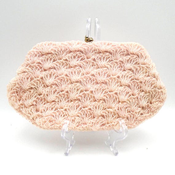Vintage Crochet Pale Pink Evening Clutch Purse, Hand-Made in Japan for Gimbels, Circa 1950's