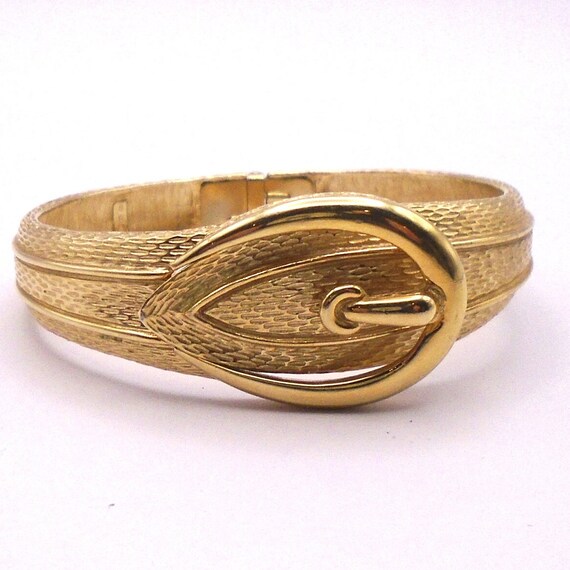 Vintage Avon Gold Tone Buckle Hinged Cuff Bracelet