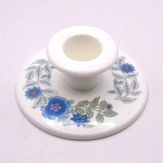 Vintage Wedgwood Clementine Candlestick Holder: Blue & White Floral Ceramic