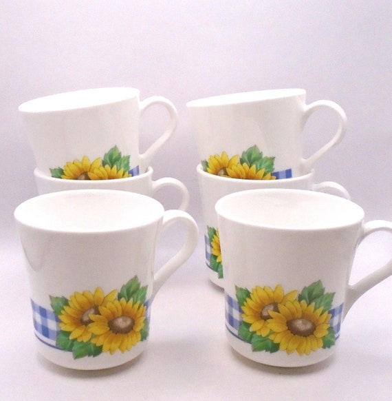 Vintage Corning Ware Sunflower Cups - Sunsations Pattern, Set of 6