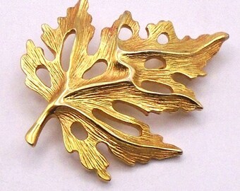 Vintage Paquette Brushed Goldtone Leaf Brooch/Pin, Made in USA