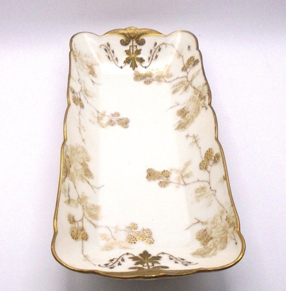 Antique Limoges France Ice Cream Tray: Charles Field Haviland Porcelain, Gold Gilt, Victorian Era