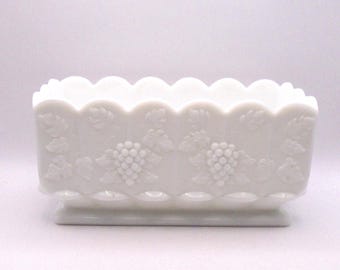 Vintage Westmorland White Milk Glass Paneled Grape Window Box Planter / Vase