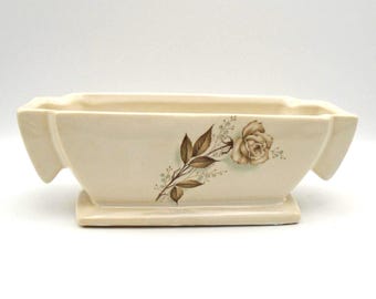 Vintage 1950's-1960's McCoy Pottery "Garden Club" White Planter with Brown Rose, Made in USA