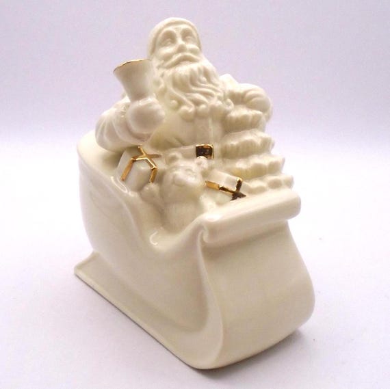 Vintage Lenox Porcelain Santa Sleigh Figurine: Gold Trim Christmas Decor