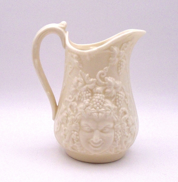 Vintage Belleek Porcelain Creamer: Bacchus Mask & Grape Design, Made in Ireland