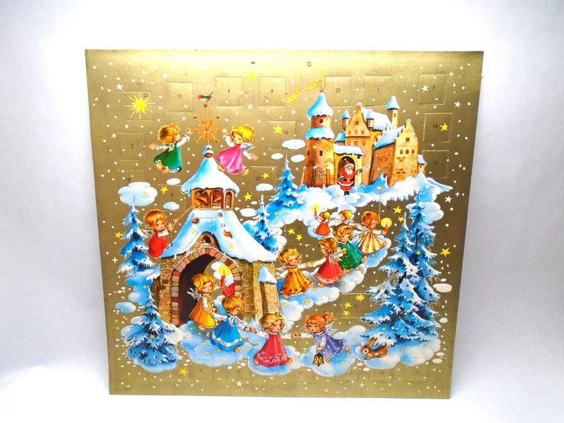 Vintage 1960's Christmas Advent Calendar. Angels holding Etsy