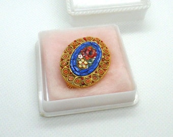 Vintage Mosaic Flower Goldtone Brooch