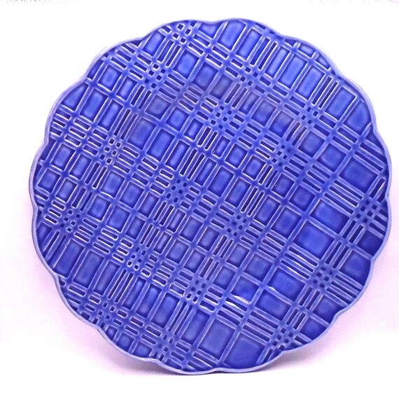 Vintage Bordallo Pinheiro Blue Checked Serving Platter - Portugal