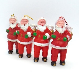 Vintage 1950s Santa Claus Ornaments: Injection Molded Plastic, Hong Kong