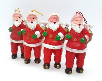 Vintage 1950's Santa Claus hanging ornaments, Injection Molded Plastic, No. 804, Made In Hong Kong