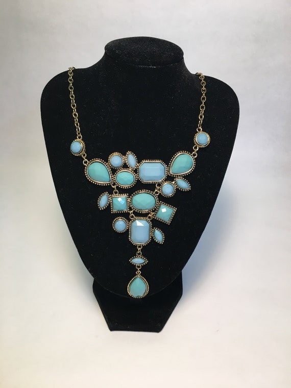 Vintage Turquoise Costume Bib Necklace and matchi… - image 1