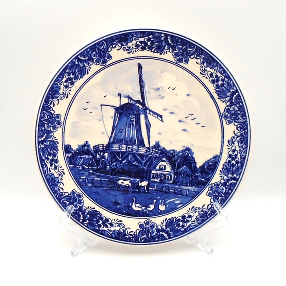 Vintage Hand-Painted Delft Blue Windmill Decorative Plate, 103720-GK, Made in Holland