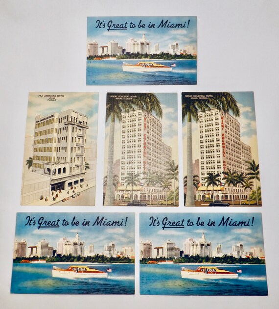 Vintage Miami Postcards 1950s - Set of 6 NOS Florida Views