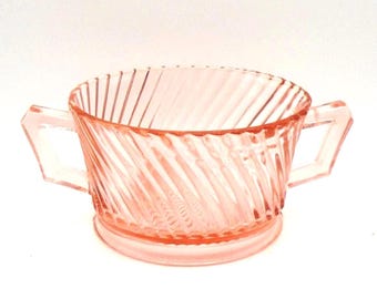 Vintage Federal Glass Diana Pink Swirl Sugar Bowl, 1937-1941