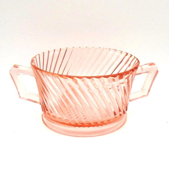 Vintage Federal Glass Diana Pink Swirl Sugar Bowl, 1937-1941