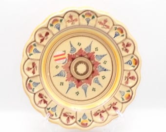 Decorative Hand-Painted Earthen Ware Folk-Art Plate from Spain, Signed by Artist, 9-1/4" in Diameter