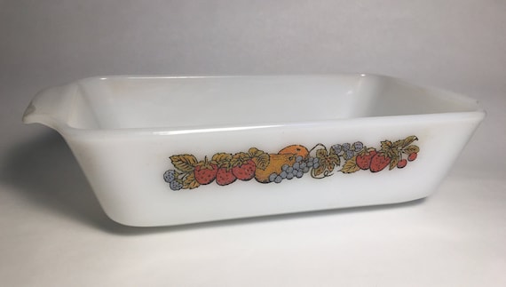 Vintage Anchor Hocking "Fire King" Loaf Pan with Fruit Design