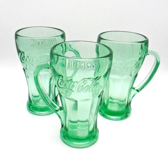 Vintage Libbey Coca-Cola Glasses (Set of 3) - Georgia Green, 1980s MCM Barware