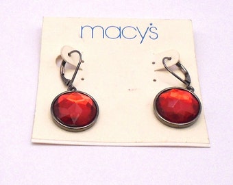 Vintage Red Stone Silver Tone Lever Back Drop Earrings from Macy's