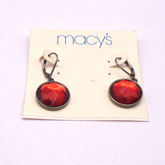 Vintage Red Stone Silver Tone Lever Back Drop Earrings from Macy's