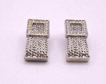 Vintage Rhinestone Silvertone Belt Buckle Earrings
