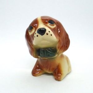 Vintage 1950-60&#39;s Brown floppy-eared, big-eyed Puppy with green collar, Ceramic Planter/Trinket Holder