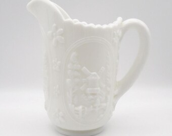 Vintage Imperial Windmill Milk Glass Frosted, Pitcher Circa 1940's- 1950's, Made in Ohio USA