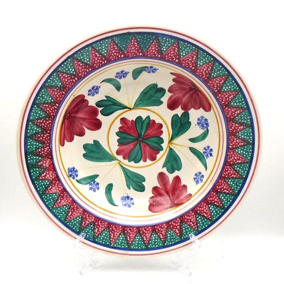 Vintage Nimy Spongeware Serving Bowl, Stick Spatter Floral Decor