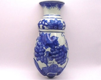 Vintage Victoria Ware Cobalt Blue and White Floral Flower Vase Wall Pocket