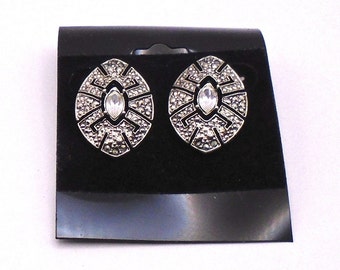 Vintage Rhinestone Silvertone Stud Earrings