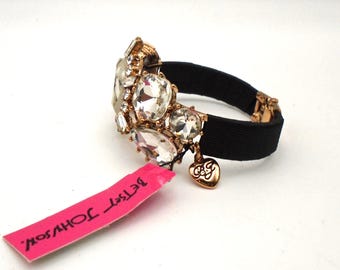 Vintage Betsey Johnson Rare Clear Crystal Stone Statement Clamper Bracelet