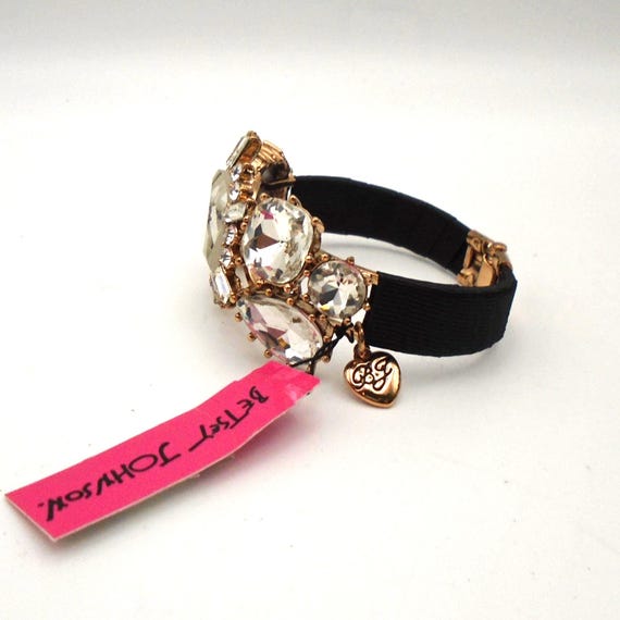 Vintage Betsey Johnson Rare Clear Crystal Stone Statement Clamper Bracelet