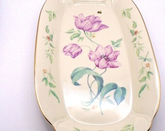 Vintage Lenox Morningside Cottage Rectangular Tray/ Platter, Bone China, Gold Accents, Made in USA