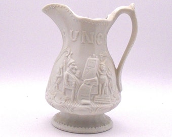 Vintage Portmeirion Parian "British Heritage Collections " Small White Punch and Judy Jug/ Pitcher, Circa 1980's, Made in England