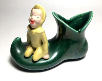 Vintage 1950-60's Pixie "Sitting On A Pixie Boot" Planter