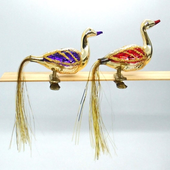 Vintage Glass Peacock Christmas Ornaments: Tinsel Tails, Made in West Germany
