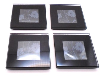 Vintage Sicura Italian Design Glass Picture Frame Drink Coaster Set with Wood Caddy - Set of 4 Coasters, Personalize with your own photos