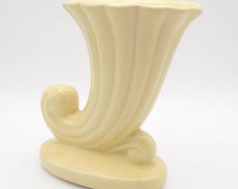 Vintage Mid-Century Shawnee Art Pottery Cornucopia Vase, Yellow