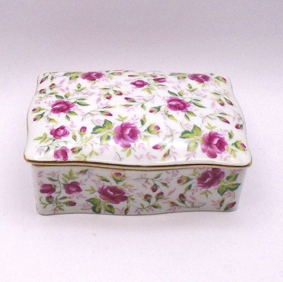 Vintage Lefton Rose Chintz Porcelain Cigarette Box