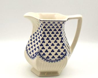 Vintage Transfer Ware "Brentwood Shamrock" Pitcher, Blue and White Ironstone, Wm. Adam & Sons England, Circa 1968-1988