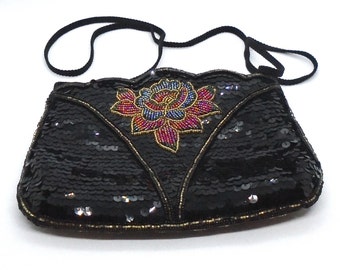 Vintage MCM Sequined and Beaded Evening Bag from La Royale, Hand Made in China