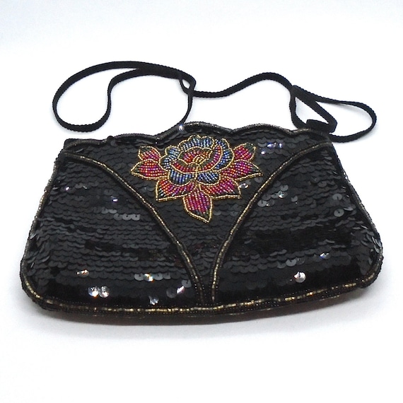 Vintage MCM Sequined and Beaded Evening Bag from La Royale, Hand Made in China