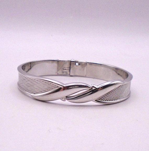 Vintage Monet Silver Tone Clamper Style Bangle Bracelet with Hinge