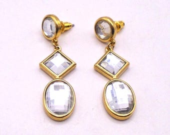 Vintage "Show Stoppers" Circa 1980's Crystal Dangling Pierced Earrings