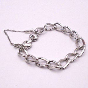 Vintage Monet Silvertone Chain/ Charm Bracelet with Safety Chain