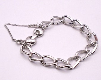 Vintage Monet Silvertone Chain/ Charm Bracelet with Safety Chain