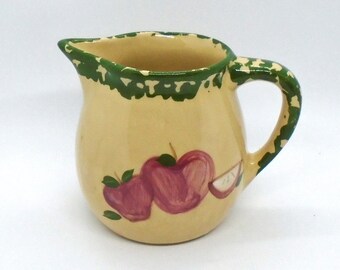 Roseville Ohio Alpine Pottery Pitcher Hand Painted Apples Green Sponge Ware